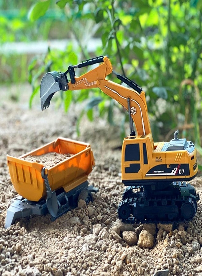 OOTLO حفارة معدنية تعمل بالتحكم عن بعد من OOTLO بمقياس 1:22 و11 قناة - لعبة بناء JCB تعمل بالتحكم عن بعد مع أضواء وأصوات ودوران 360 درجة، للأطفال من سن 6 إلى 12 عامًا، لون أصفر - Image 4